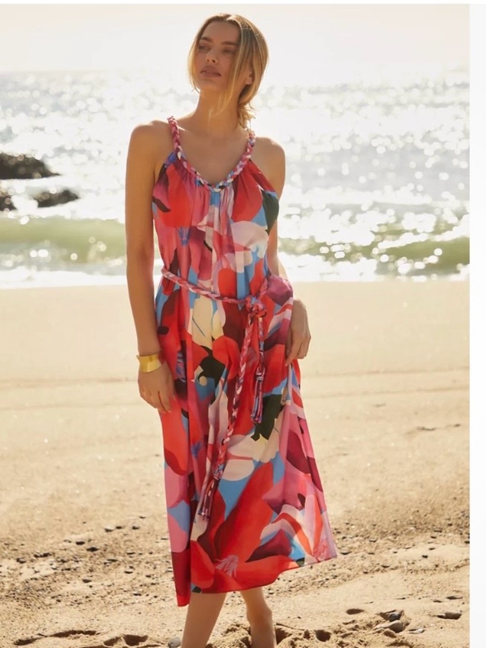 Farm Rio Floral Summer Midi Dress - Women's XS Beaded Tassels